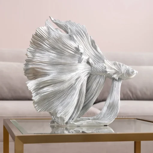 Deko Figur Betta Fish Silber Klein