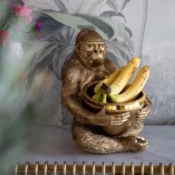 Deko Figur Gorilla Holding Bowl Gold 41cm