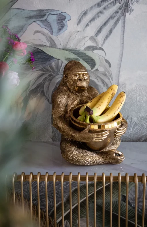 Deko Figur Gorilla Holding Bowl Gold 41cm