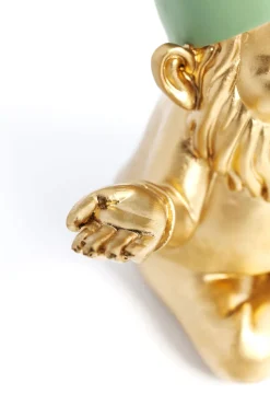 Deko Figur Zwerg Meditation Gold Grün 19cm
