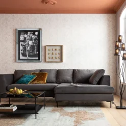 Ecksofa Gianni Velvet Grau Rechts Schwarz