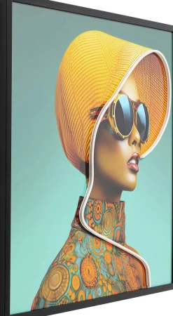 Gerahmtes Bild Sun Hat Woman Gelb LED 80x80cm