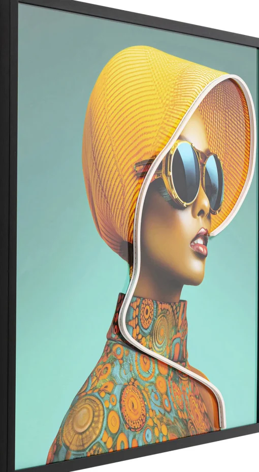 Gerahmtes Bild Sun Hat Woman Gelb LED 80x80cm