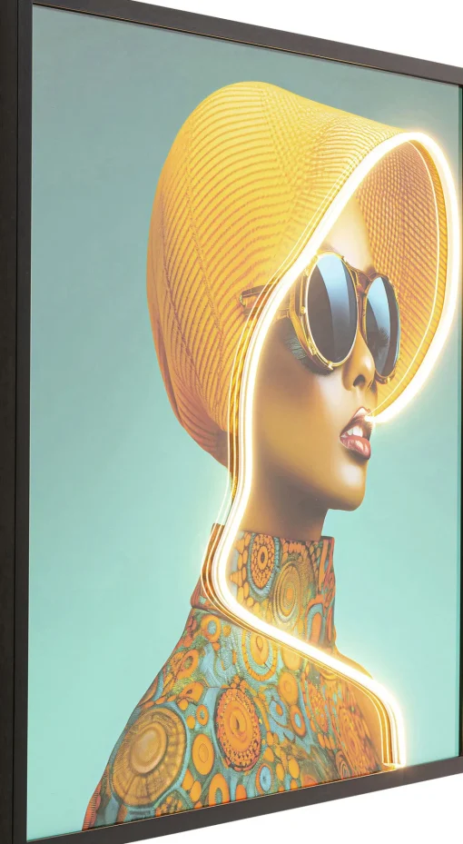 Gerahmtes Bild Sun Hat Woman Gelb LED 80x80cm