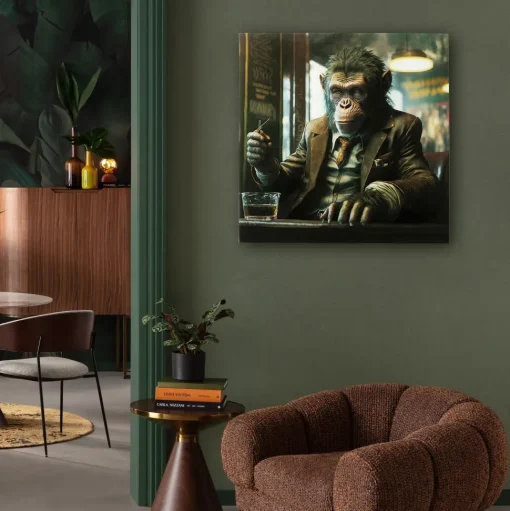 Glasbild Drinking Monkey 100x100cm