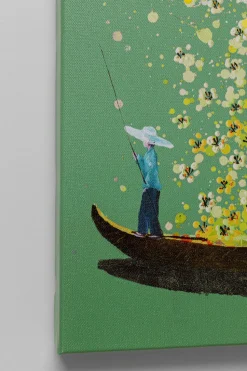 Leinwandbild Flower Boat Grün Gelb 80x100cm